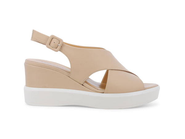 Melluso Sandalo Donna con Zeppa Tomaia Pelle Fasce Incrociate Beige R80548Z-244157